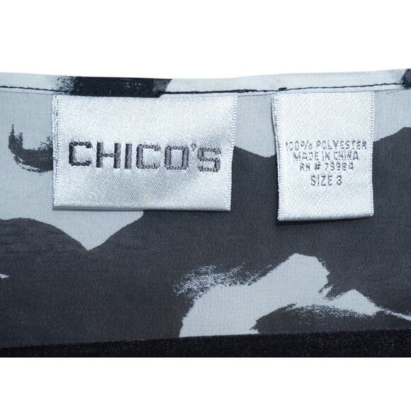 Chico’s Sheer Black White Floral Print Poncho Blouse – Size 3 (XL/16) - Picture 3 of 4
